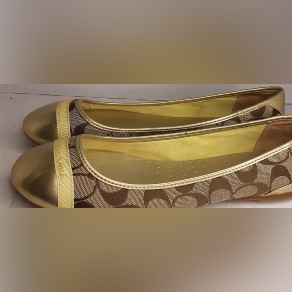 Coach Brown & Gold Color CC Canvas Slip On Flats Women's Size 11